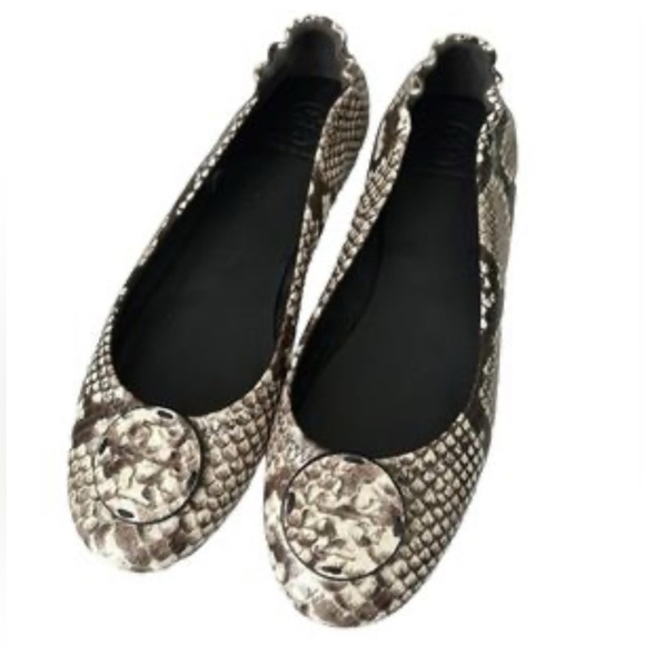 Tory Burch Women's RARE Minnie Snakeskin-Embossed Leather Ballet Flats Size 7.5 - Picture 2 of 8